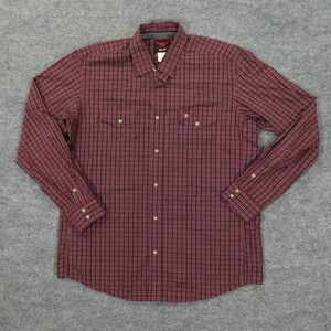 Wrangler Shirt Men Large Burgundy Plaid Button Relentless Trevor Brazile Western